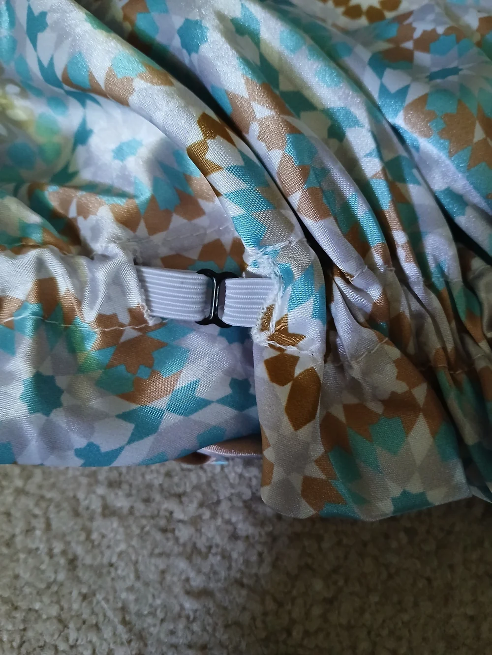 Bounce Curl Reversible Satin Bonnet in Aqua and Champagne Medallion Print